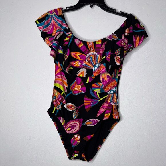 TRINA TURK Off The Shoulder Ruffle One Piece Swimsuit Size Small - Picture 4 of 9